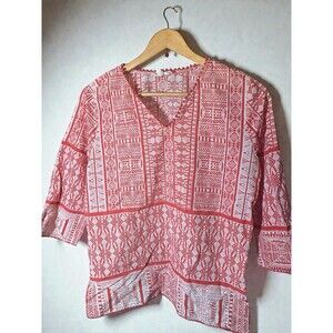 Boho Geometric Print Peasant Blouse Women’s Size Small